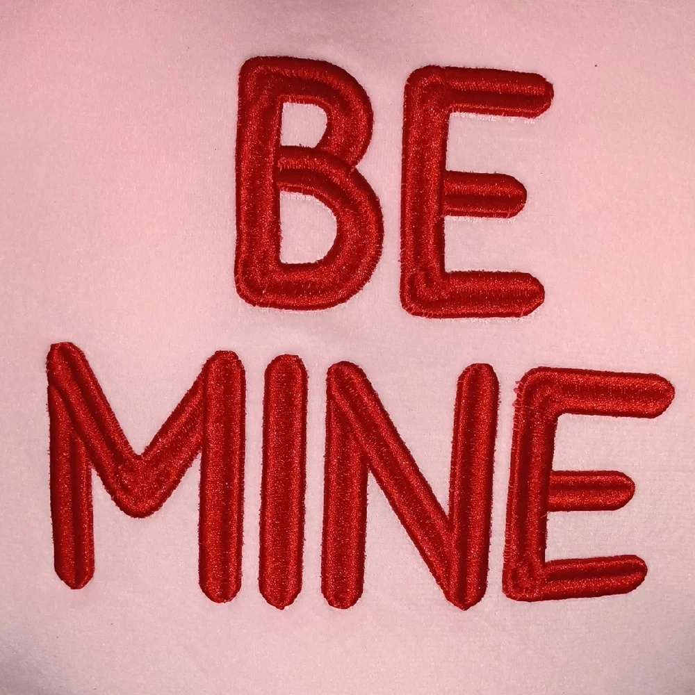 Be Mine Heart Pillow - Pink with Red Embroidery